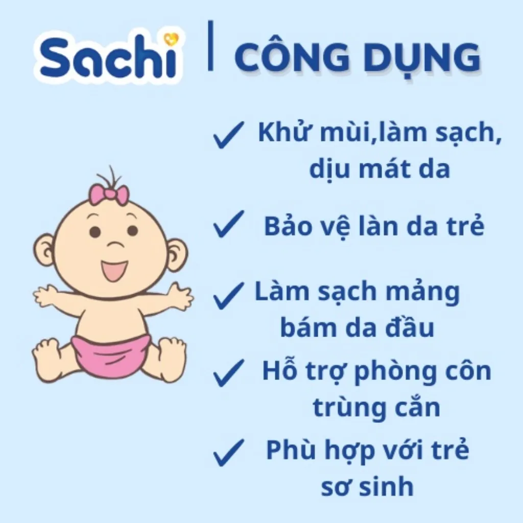 Ảnh Nước tắm thảo dược SACHI dịu mát da, phòng rôm sảy, mẩn ngứa, hăm tã, bảo vệ làn da cho bé hộp 10 gói x 10ml 3
