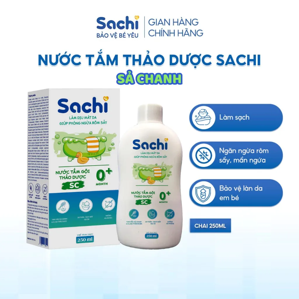 Ảnh Nước Tắm Thảo Dược Sachi Sả Chanh 250ml - Tự Nhiên Dịu Mát Da, Ngừa Rôm Sảy Cho Bé Từ Sơ Sinh 1