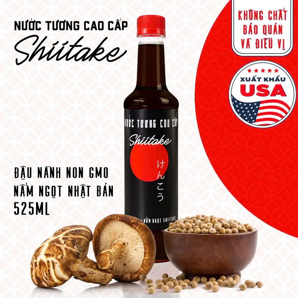 Ảnh Nước tương cao cấp Shiitake chai nhựa 525ml/chai lên men tự nhiên từ đậu nành và nấm ngọt Shiitake Làng Chài Xưa 1