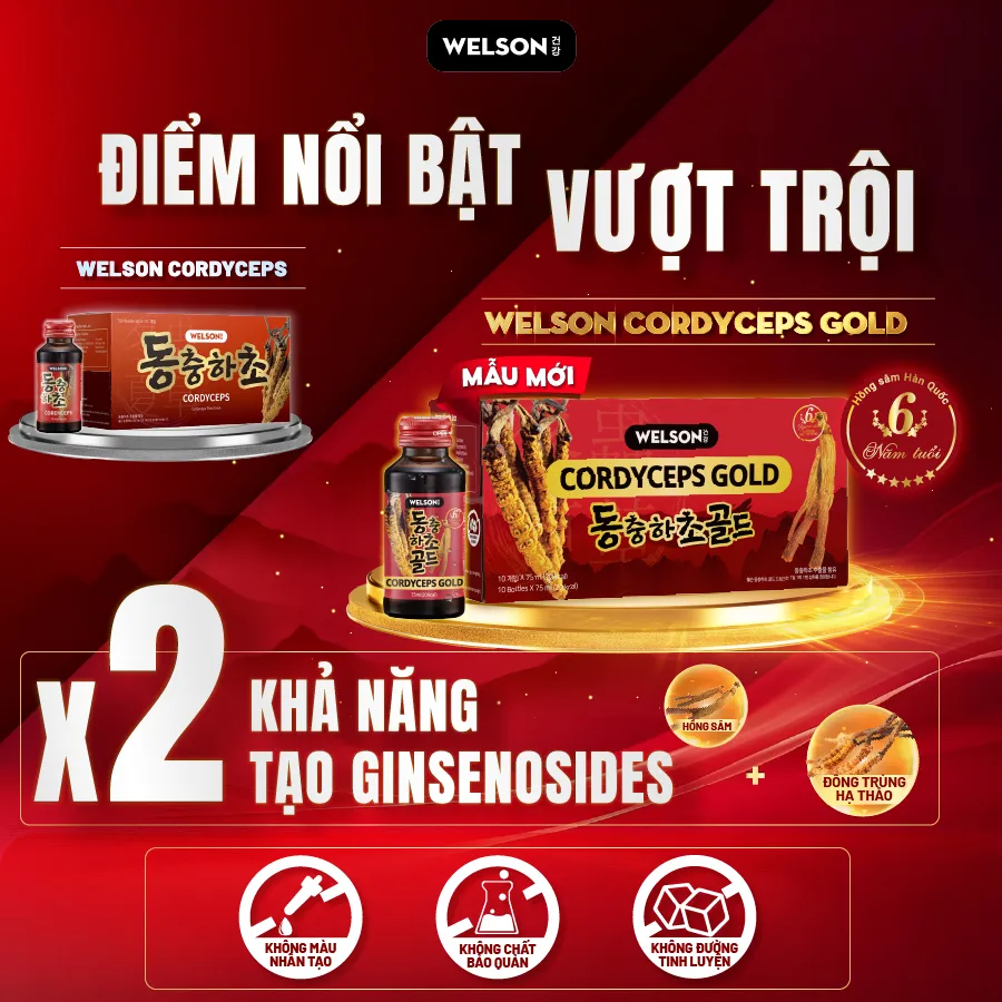 Ảnh Nước Uống Đông Trùng Hạ Thảo Welson Cordyceps Gold Hộp 10 Chai x 75ml [3Hộpx10c x75ml] 2
