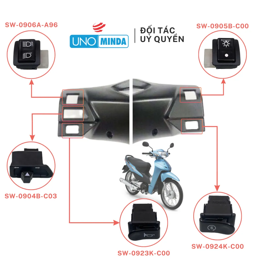 Ảnh Nút pha cos Uno Minda mã SW-0906A-A96 lắp cho Wave Alpha, RS, RSX, Future, AirBlade 3