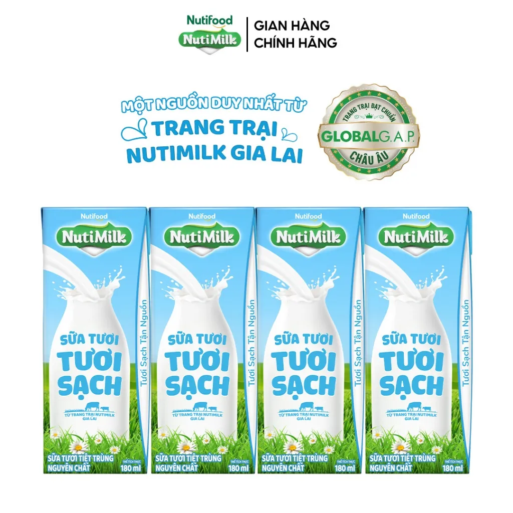 Ảnh NutiMilk Sữa Tươi Tươi Sạch Hộp 180ml Thùng 24 Hộp (180ml x 24 hộp) 3