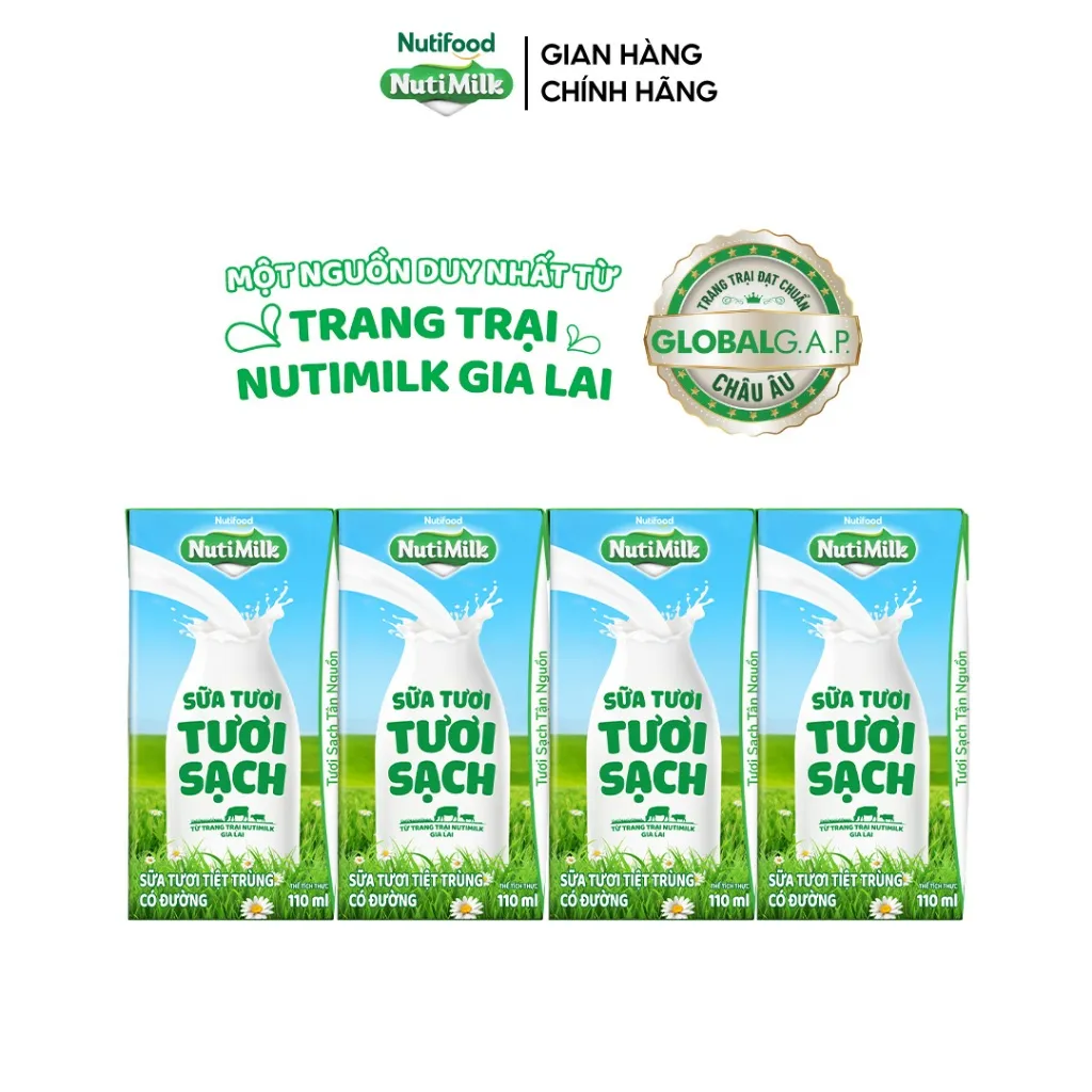 Ảnh NutiMilk Sữa Tươi Tươi Sạch Hộp 110ml Thùng 24 Hộp (110ml x 24 hộp) 2