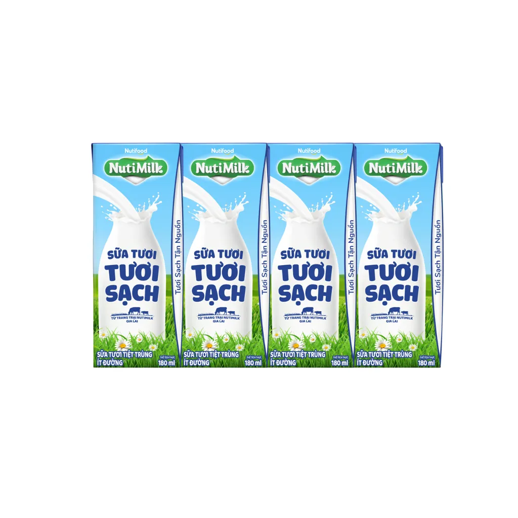 Ảnh NutiMilk Sữa Tươi Tươi Sạch Ít Đường Hộp 180ml Thùng 24 Hộp (180ml x 24 hộp) 1