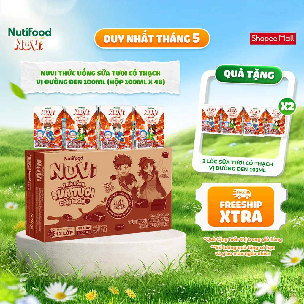 Ảnh NuVi Thức Uống Sữa Tươi Có Thạch Vị Đường Đen 100ml (Hộp 100ml x 48) 1