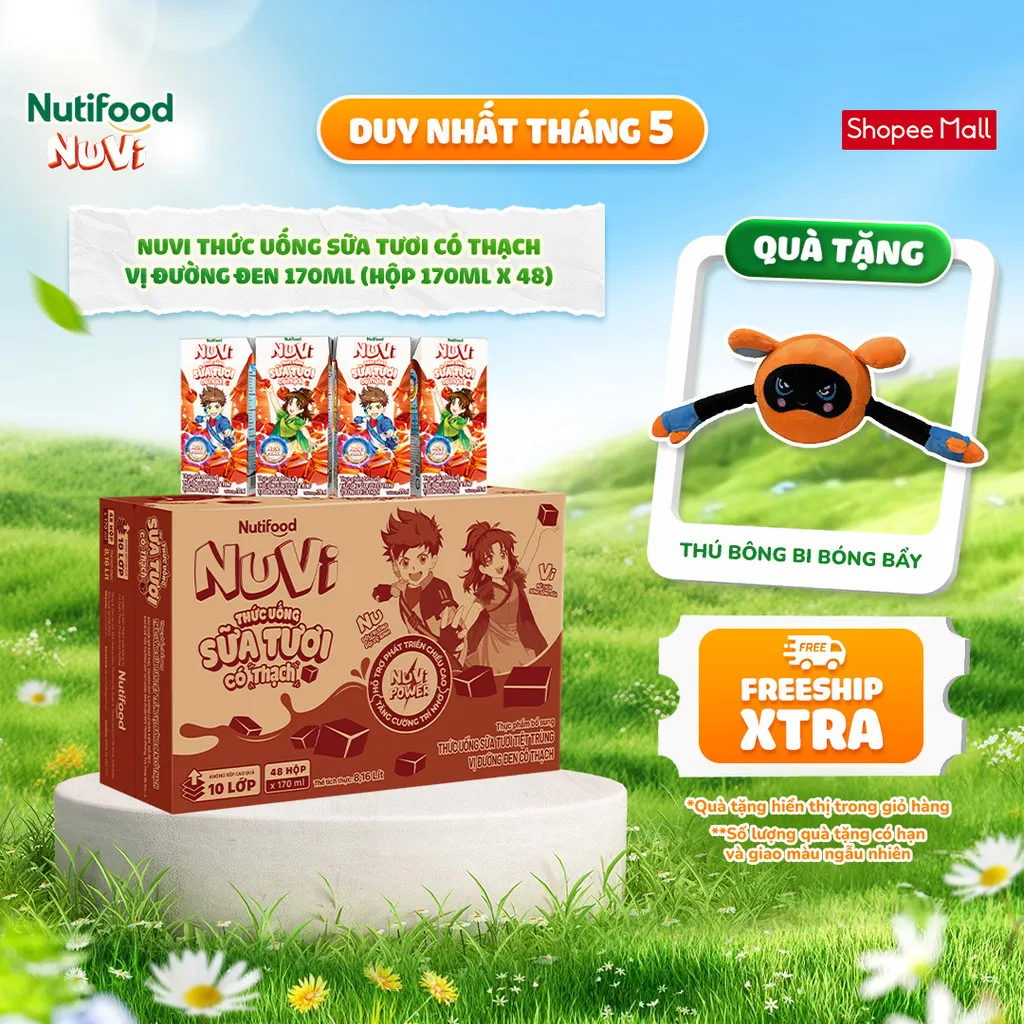 Ảnh NuVi Thức Uống Sữa Tươi Có Thạch Vị Đường Đen 170ml (Hộp 170ml x 48) 1