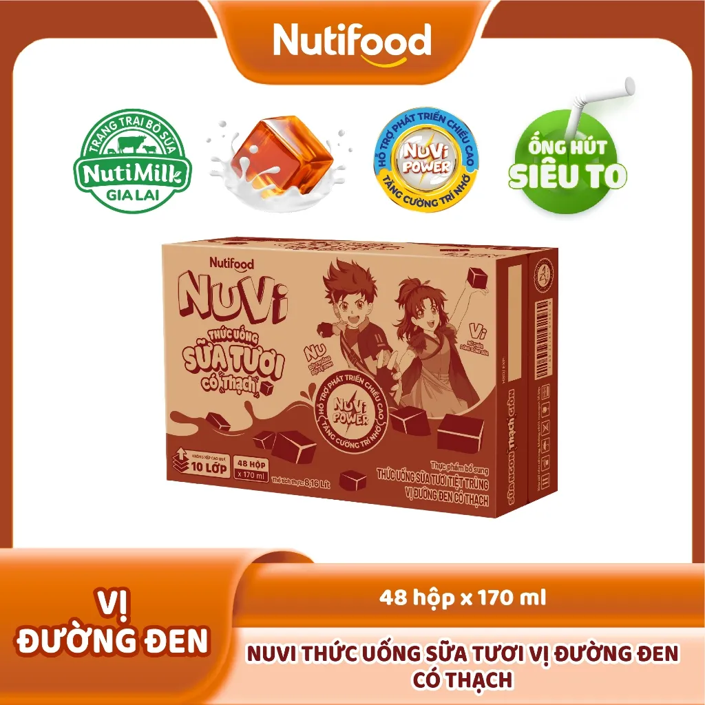 Ảnh NuVi Thức Uống Sữa Tươi Có Thạch Vị Đường Đen 170ml (Hộp 170ml x 48) 2
