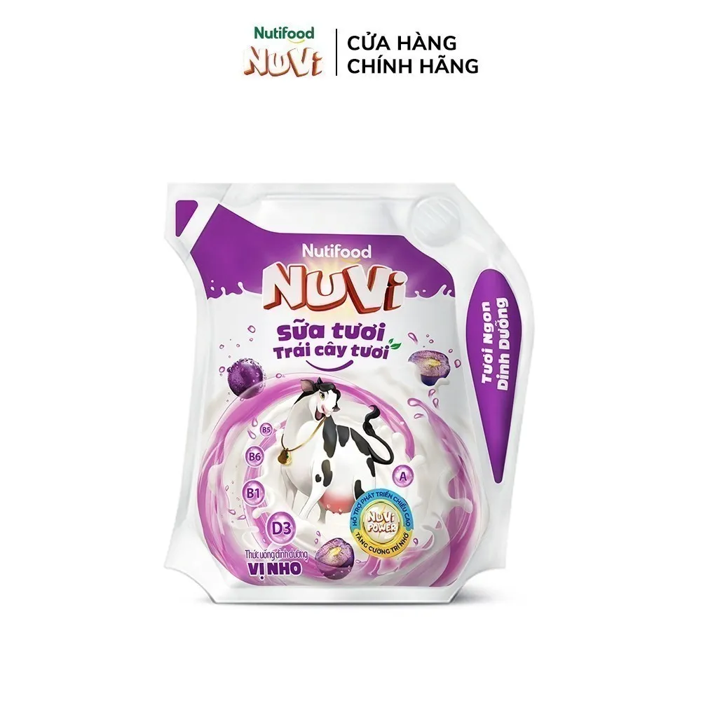 Ảnh NuVi Thùng Thức Uống Sữa Tươi Trái Cây Vị Nho 110ml (Túi 110ml x 24) 2