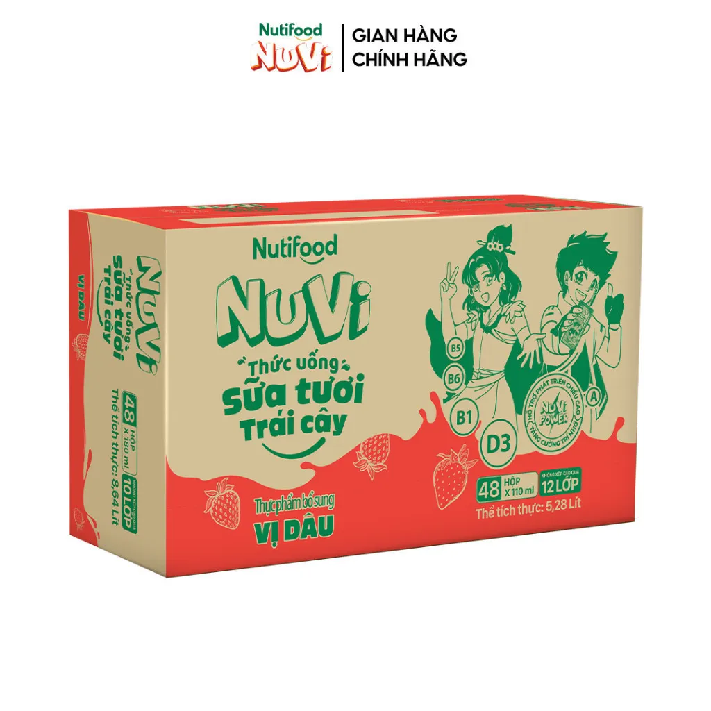 Ảnh NuVi Thùng Thức Uống Sữa Tươi Trái Cây Vị Dâu 110ml (Hộp 110ml x 48) 2