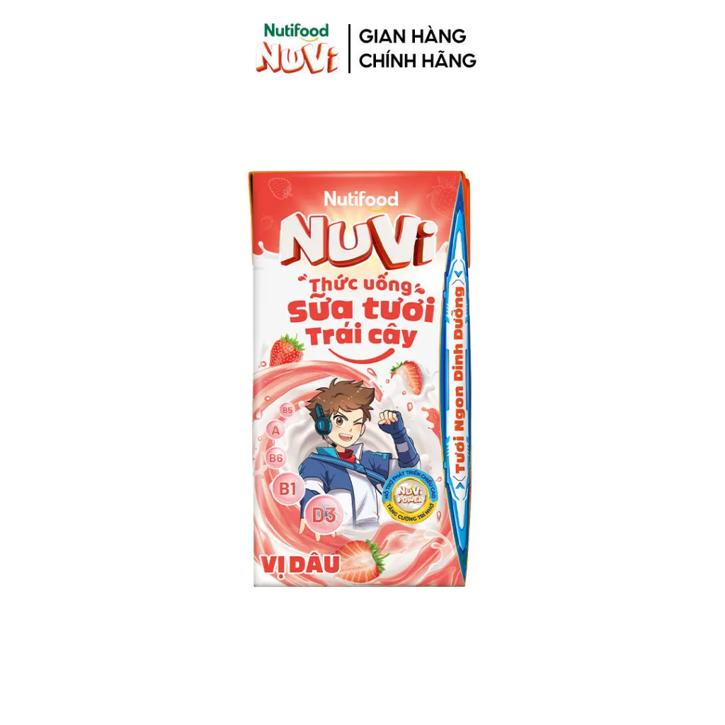 Ảnh NuVi Thùng Thức Uống Sữa Tươi Trái Cây Vị Dâu 110ml (Hộp 110ml x 48) 4