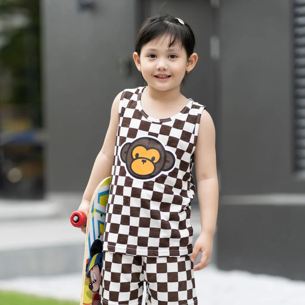 Ảnh Đồ bộ ba lỗ sát nách quần áo thun cotton mịn mặc nhà mùa hè cho bé trai và bé gái  Unifriend Hàn Quốc U2023-35 2