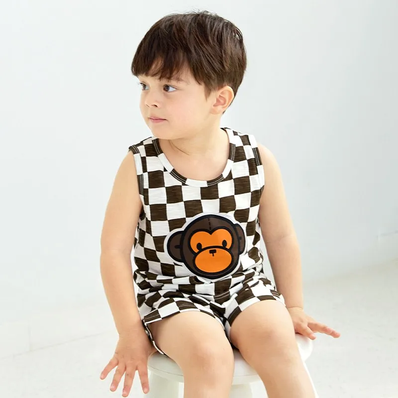 Ảnh Đồ bộ ba lỗ sát nách quần áo thun cotton mịn mặc nhà mùa hè cho bé trai và bé gái  Unifriend Hàn Quốc U2023-35 3