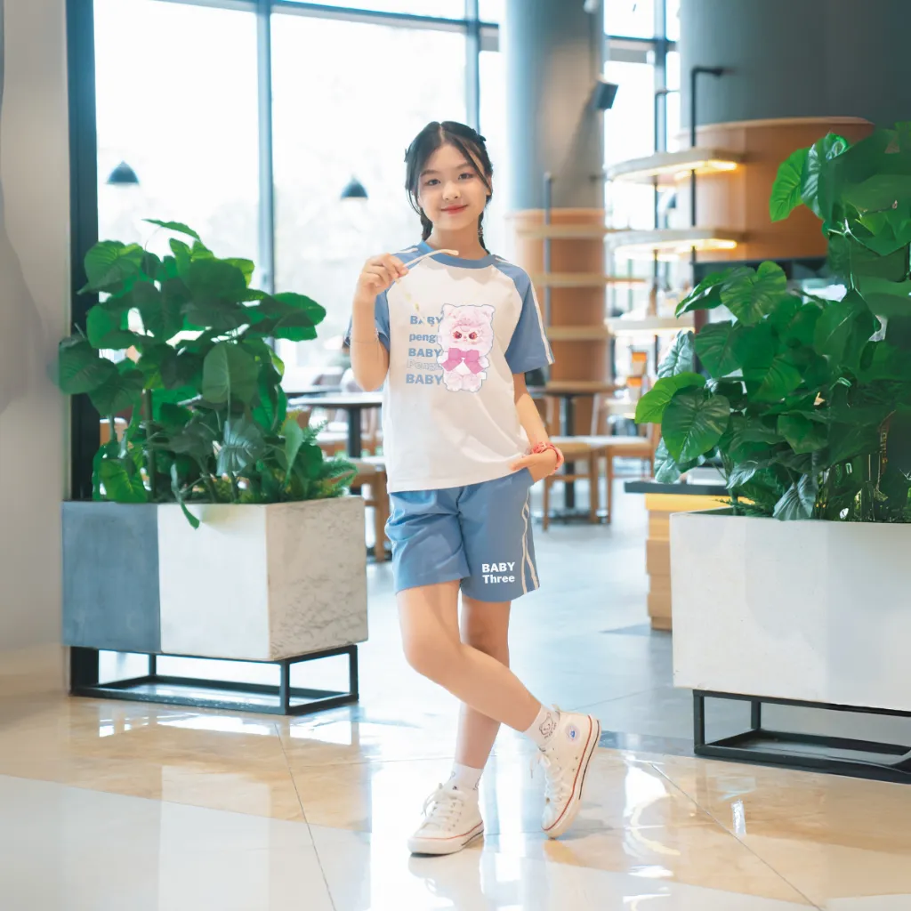 Ảnh Đồ bộ bé gái Baby Three - Quần áo cho bé nữ thun cotton màu phối - Loza Kids BF331 2