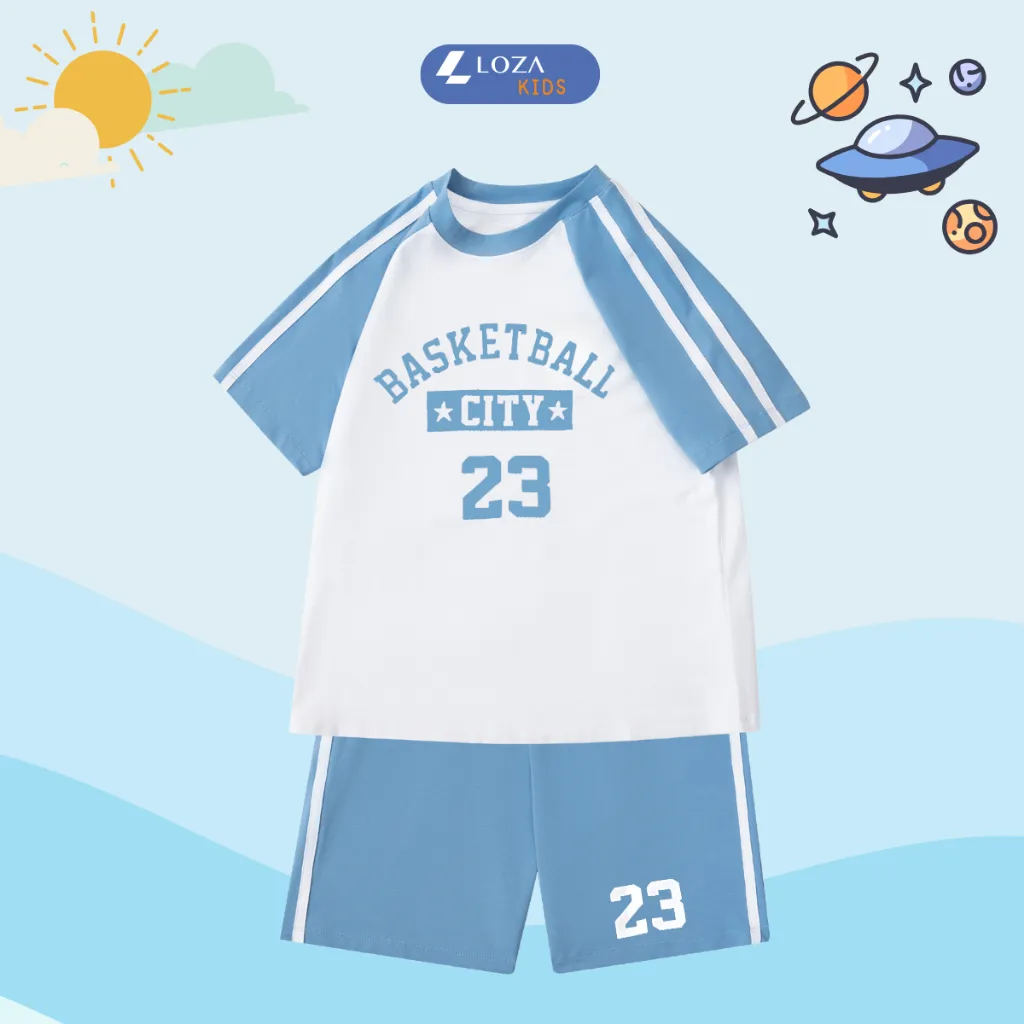 Ảnh Đồ bộ bé gái, bé trai phối viền in Basketball City 23 - Quần áo cho bé chất liệu thun cotton - Loza Kids BF255 4