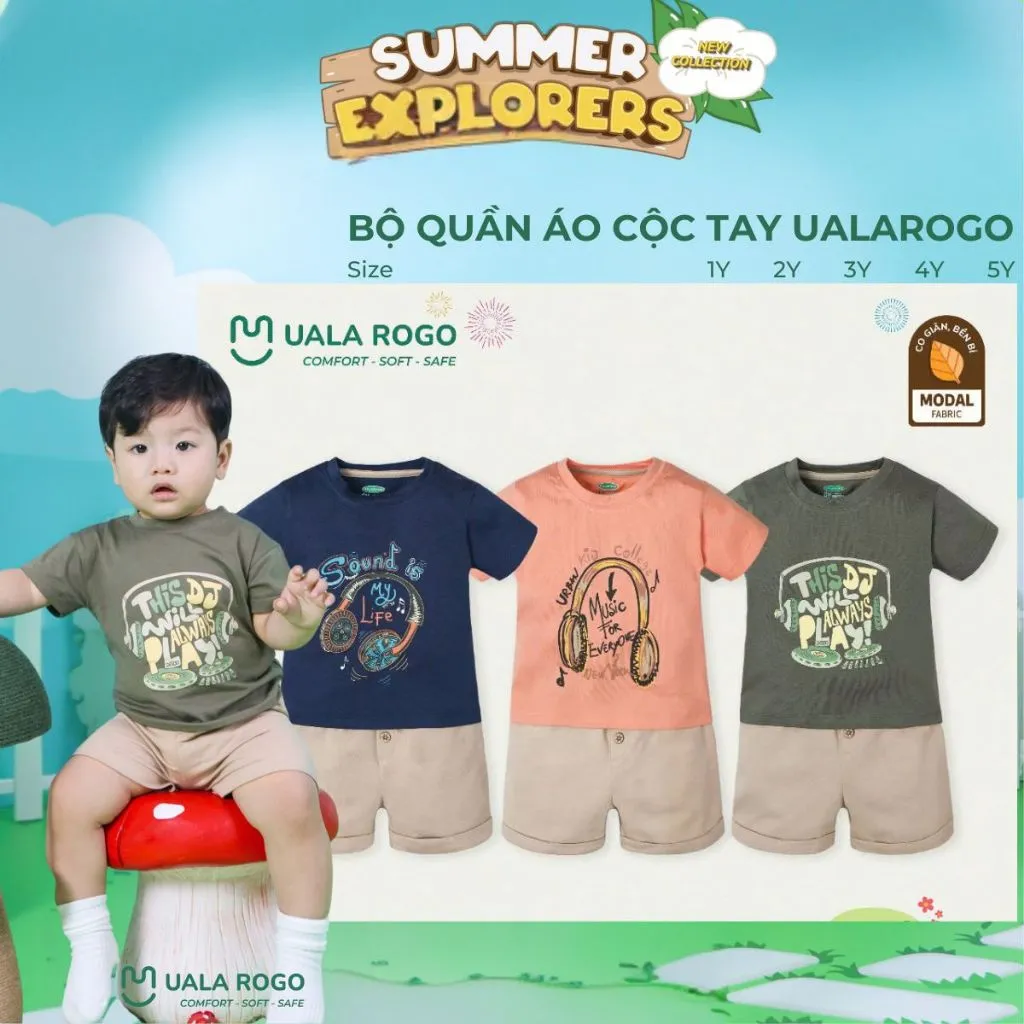 Ảnh Đồ bộ bé trai bé gái Ualarogo cộc tay mặc nhà 1-5 tuổi vải Cotton Modal thấm hút co giãn mềm mại 3833 2