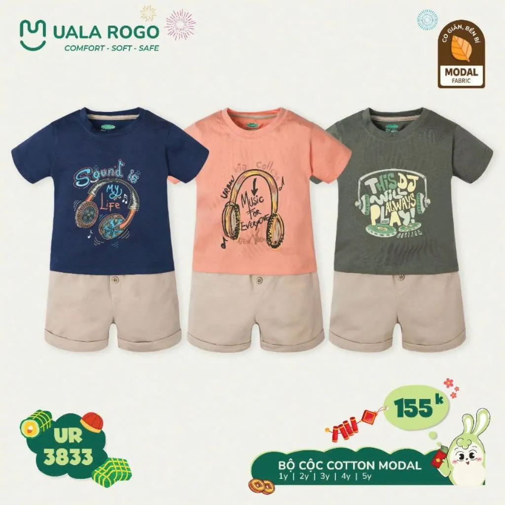 Ảnh Đồ bộ bé trai bé gái Ualarogo cộc tay mặc nhà 1-5 tuổi vải Cotton Modal thấm hút co giãn mềm mại 3833 3