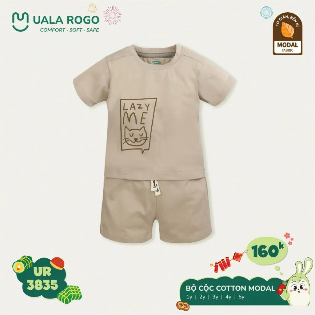 Ảnh Đồ bộ bé trai bé gái Ualarogo cộc tay mặc nhà 1-5 tuổi vải Cotton Modal thấm hút co giãn mềm mại 3835 4