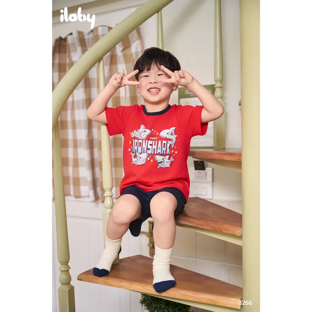 Ảnh Đồ bộ bé trai ILABY bộ thun cộc tay in hình Iron Shark chất liệu cotton 4 chiều  [3266] 3