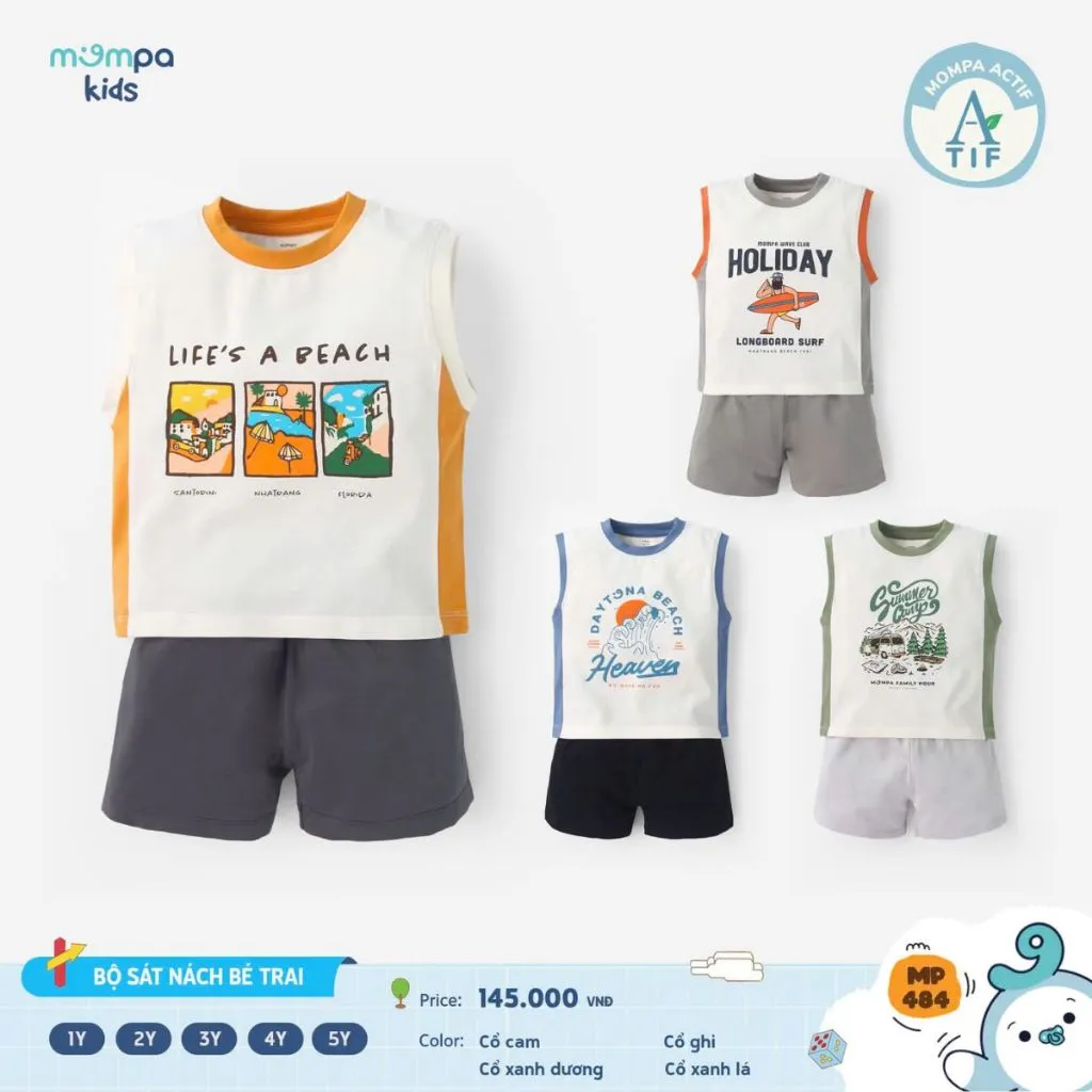 Ảnh Đồ bộ bé trai Mompa ba lỗ sát nách 1-5 tuổi vải Cotton Actif thấm hút mềm mại co giãn 484 2