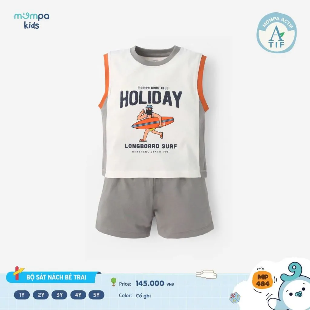 Ảnh Đồ bộ bé trai Mompa ba lỗ sát nách 1-5 tuổi vải Cotton Actif thấm hút mềm mại co giãn 484 3