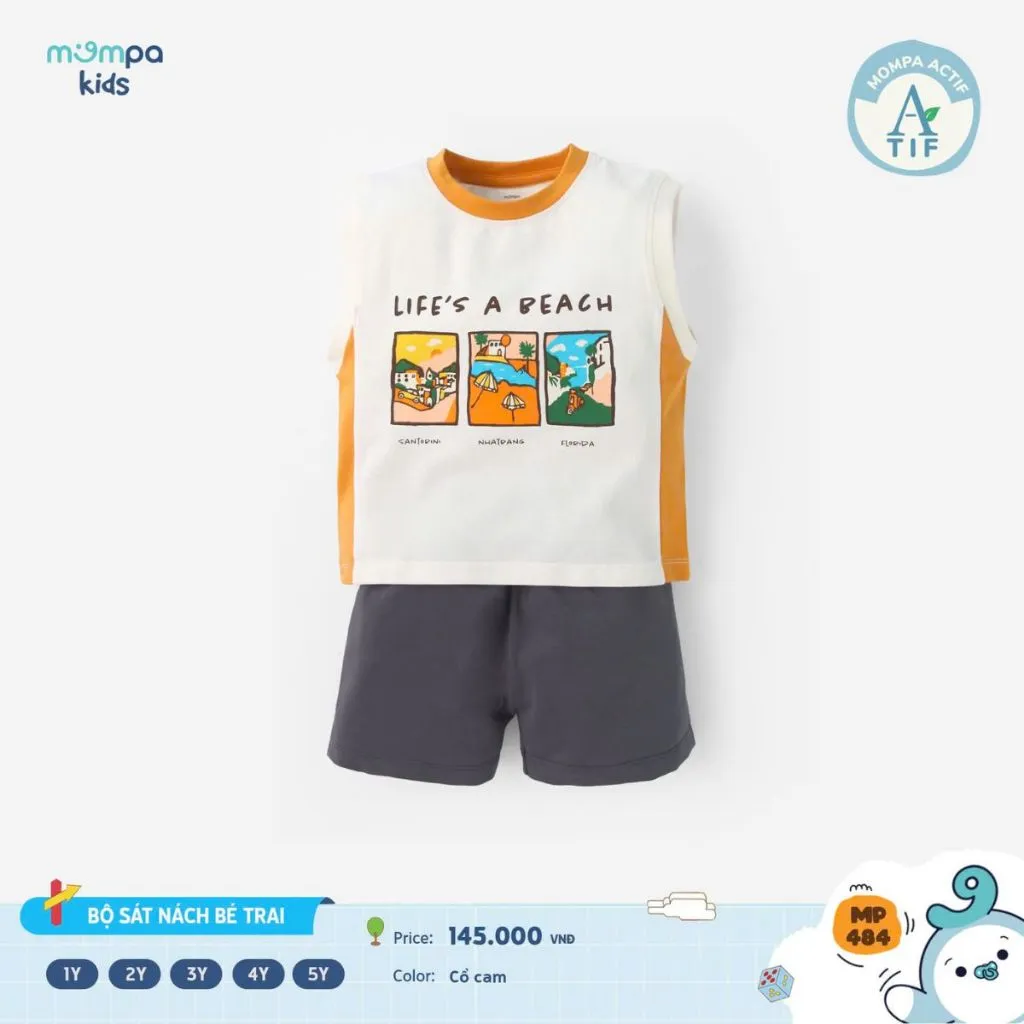 Ảnh Đồ bộ bé trai Mompa ba lỗ sát nách 1-5 tuổi vải Cotton Actif thấm hút mềm mại co giãn 484 4