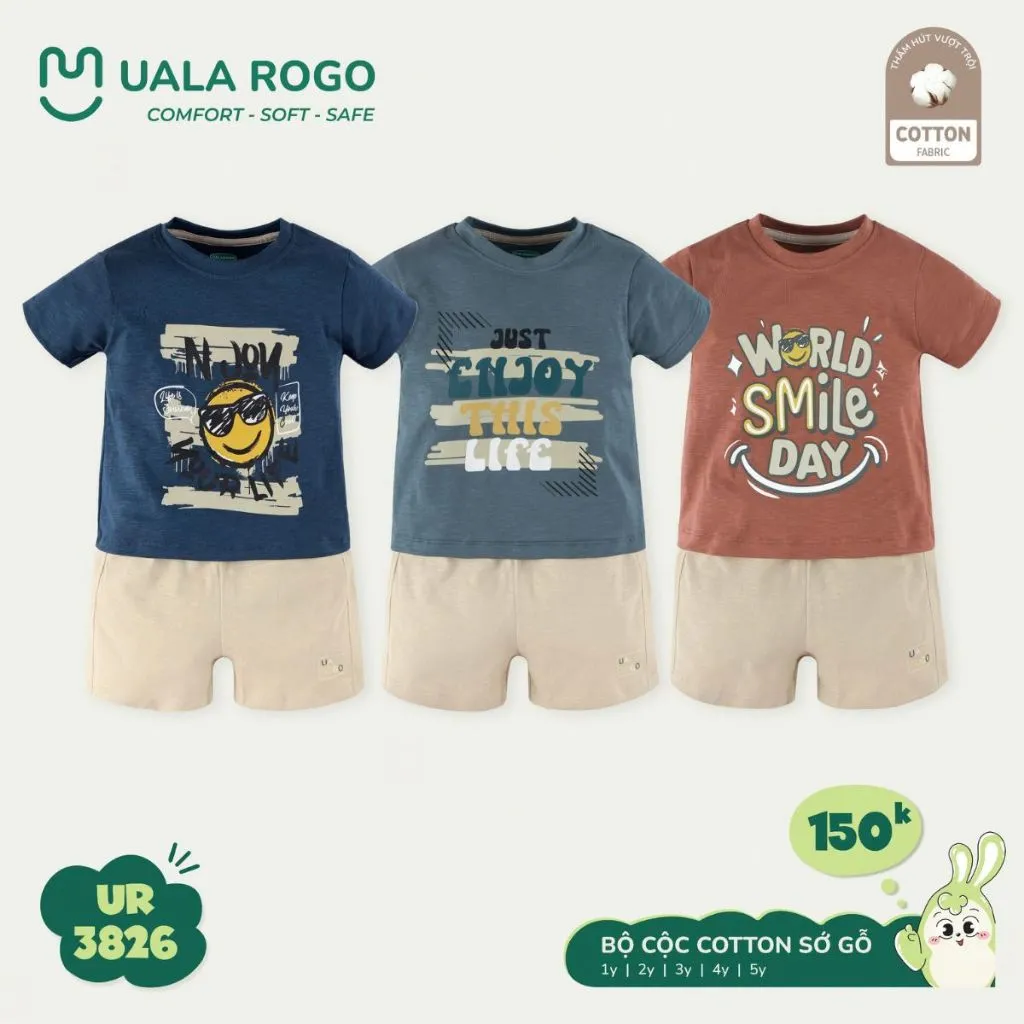 Ảnh Đồ bộ bé trai Ualarogo 1-5 tuổi cộc tay vải Cotton sớ gỗ co giãn mềm mại thoáng khí 3826 3