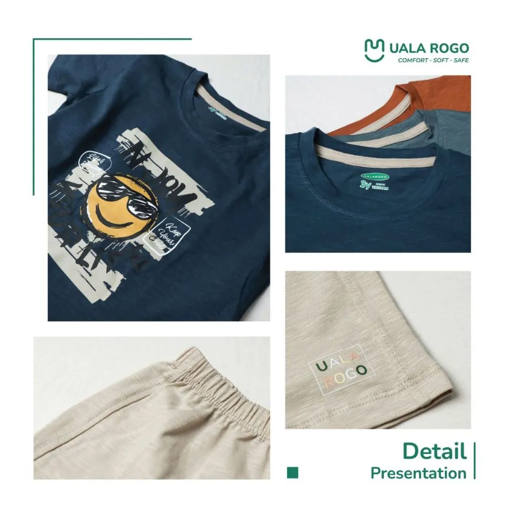 Ảnh Đồ bộ bé trai Ualarogo 1-5 tuổi cộc tay vải Cotton sớ gỗ co giãn mềm mại thoáng khí 3826 4