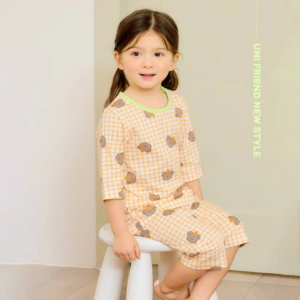 Ảnh Đồ bộ lửng quần áo thun cotton mặc nhà mùa hè cho bé trai Unifriend Hàn Quốc 2024-3 2