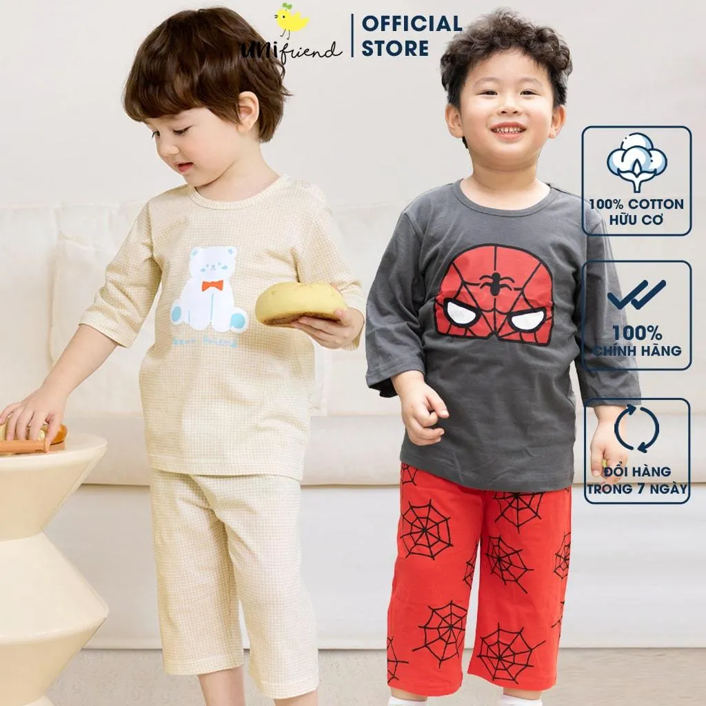 Ảnh Đồ bộ lửng quần áo thun cotton mặc nhà mùa hè cho bé trai Unifriend Hàn Quốc 2024-2 1
