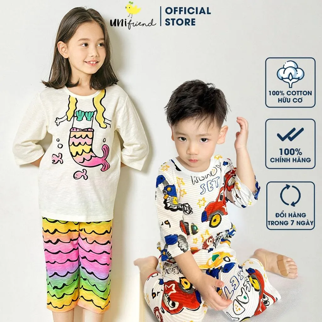 Ảnh Đồ bộ lửng quần áo thun cotton mặc nhà mùa hè cho bé gái Unifriend Hàn Quốc 2023-2 1