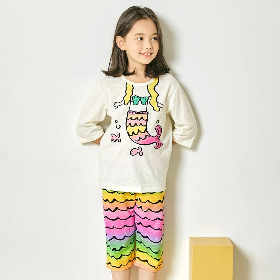 Ảnh Đồ bộ lửng quần áo thun cotton mặc nhà mùa hè cho bé gái Unifriend Hàn Quốc 2023-2 2