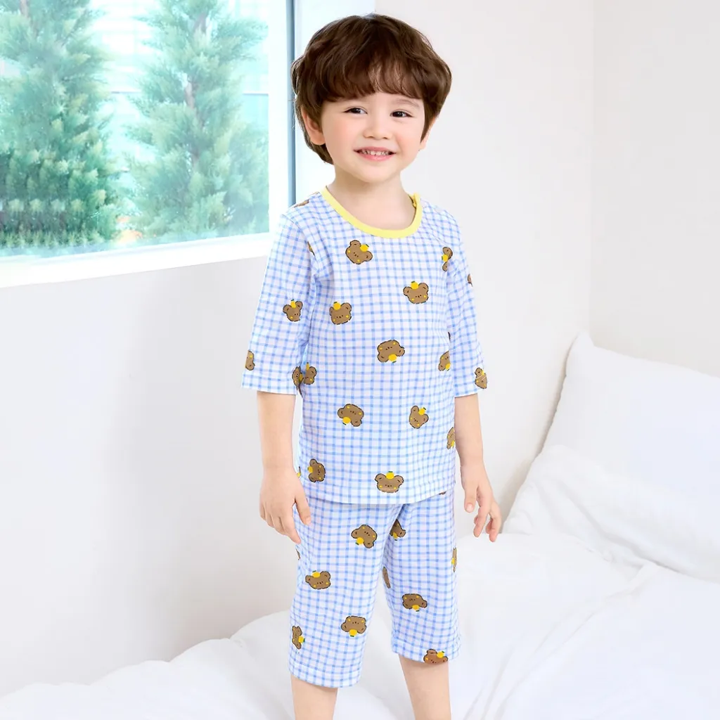 Ảnh Đồ bộ lửng quần áo thun cotton mặc nhà mùa hè cho bé trai Unifriend Hàn Quốc 2024-3 3