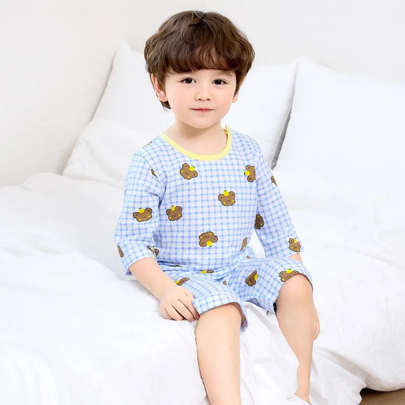 Ảnh Đồ bộ lửng quần áo thun cotton mặc nhà mùa hè cho bé trai Unifriend Hàn Quốc 2024-3 4