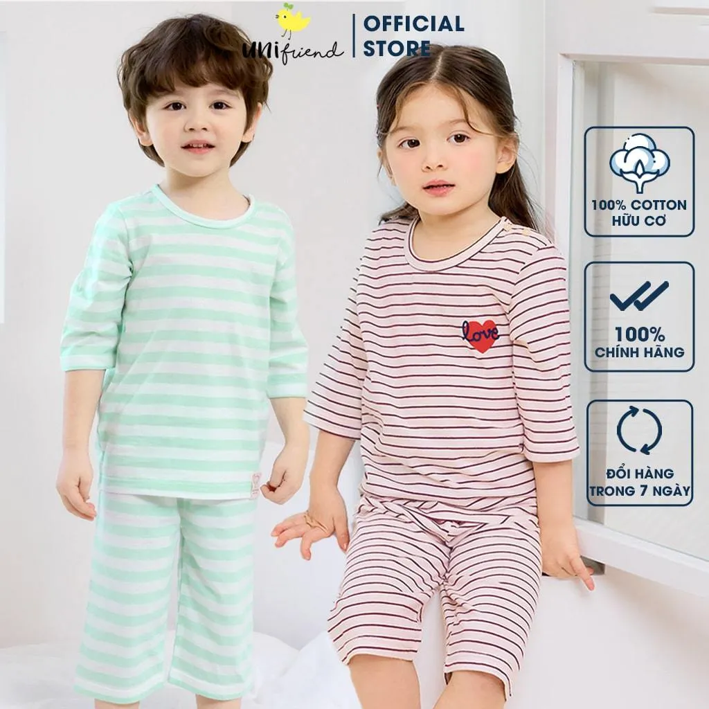 Ảnh Đồ bộ lửng quần áo thun cotton mặc nhà mùa hè cho bé trai và bé gái Unifriend Hàn Quốc 2022-1 1