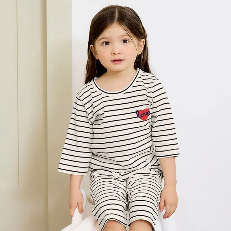 Ảnh Đồ bộ lửng quần áo thun cotton mặc nhà mùa hè cho bé trai và bé gái Unifriend Hàn Quốc 2022-1 3