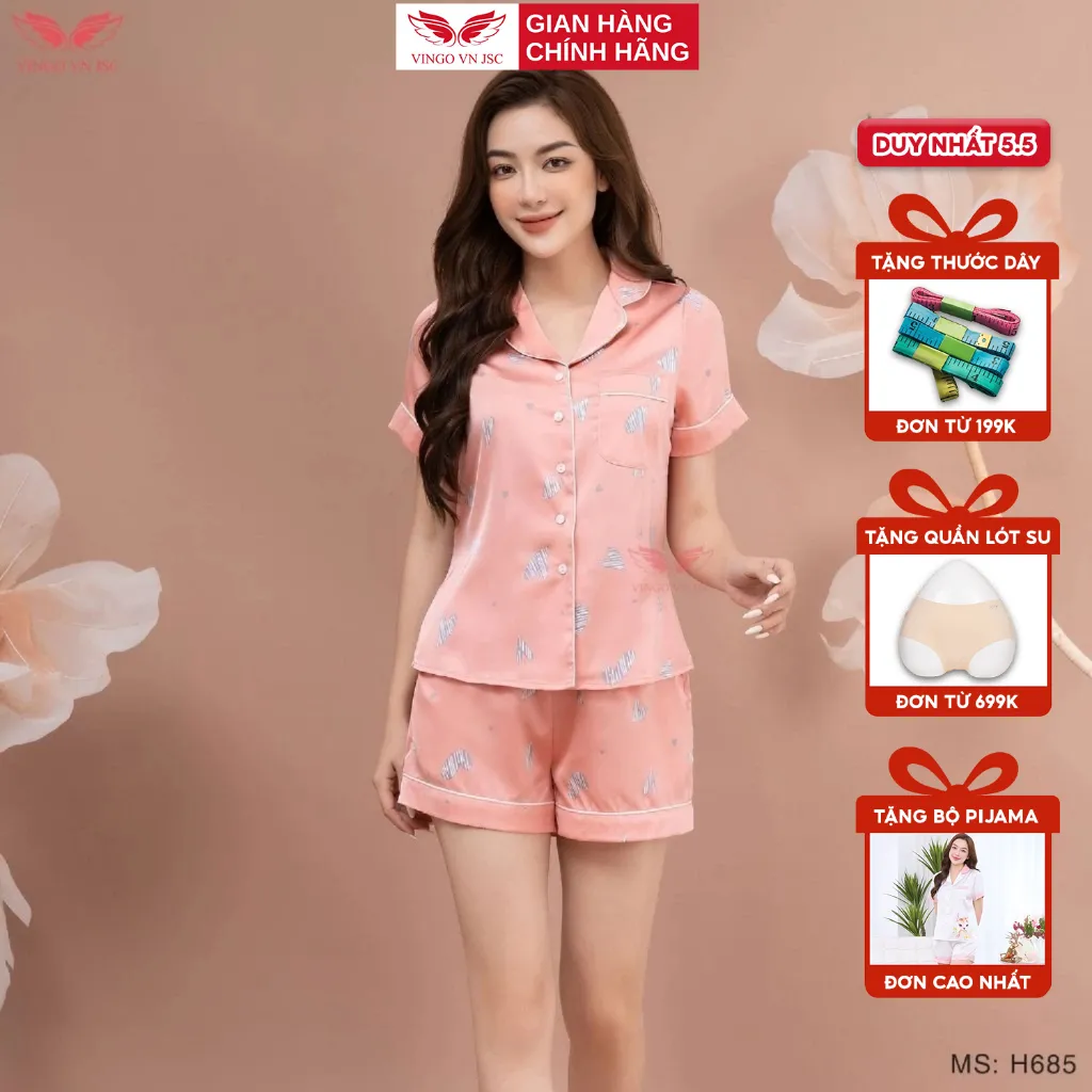 Ảnh Đồ bộ mặc nhà Pijama lụa VINGO tay ngắn mùa hè H685 VNGO 1