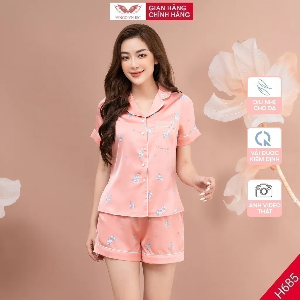 Ảnh Đồ bộ mặc nhà Pijama lụa VINGO tay ngắn mùa hè H685 VNGO 2