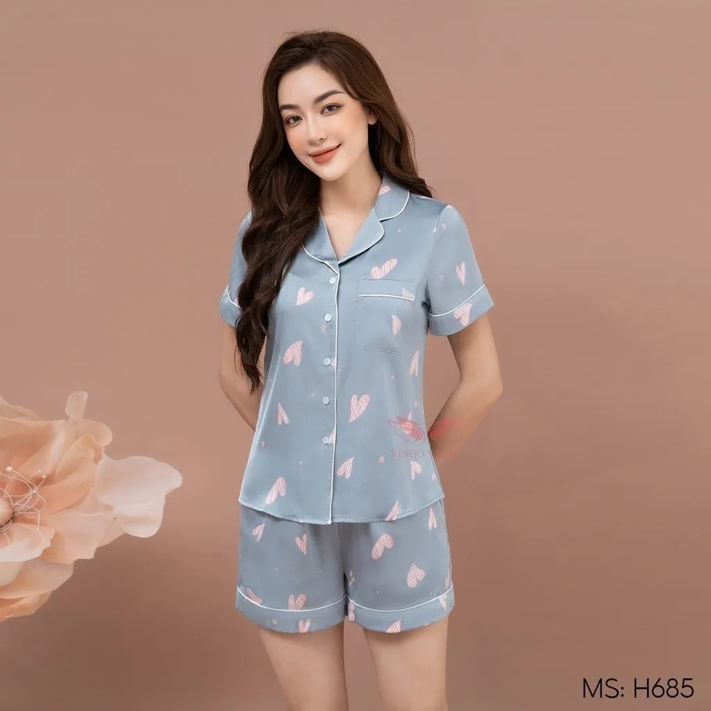 Ảnh Đồ bộ mặc nhà Pijama lụa VINGO tay ngắn mùa hè H685 VNGO 3
