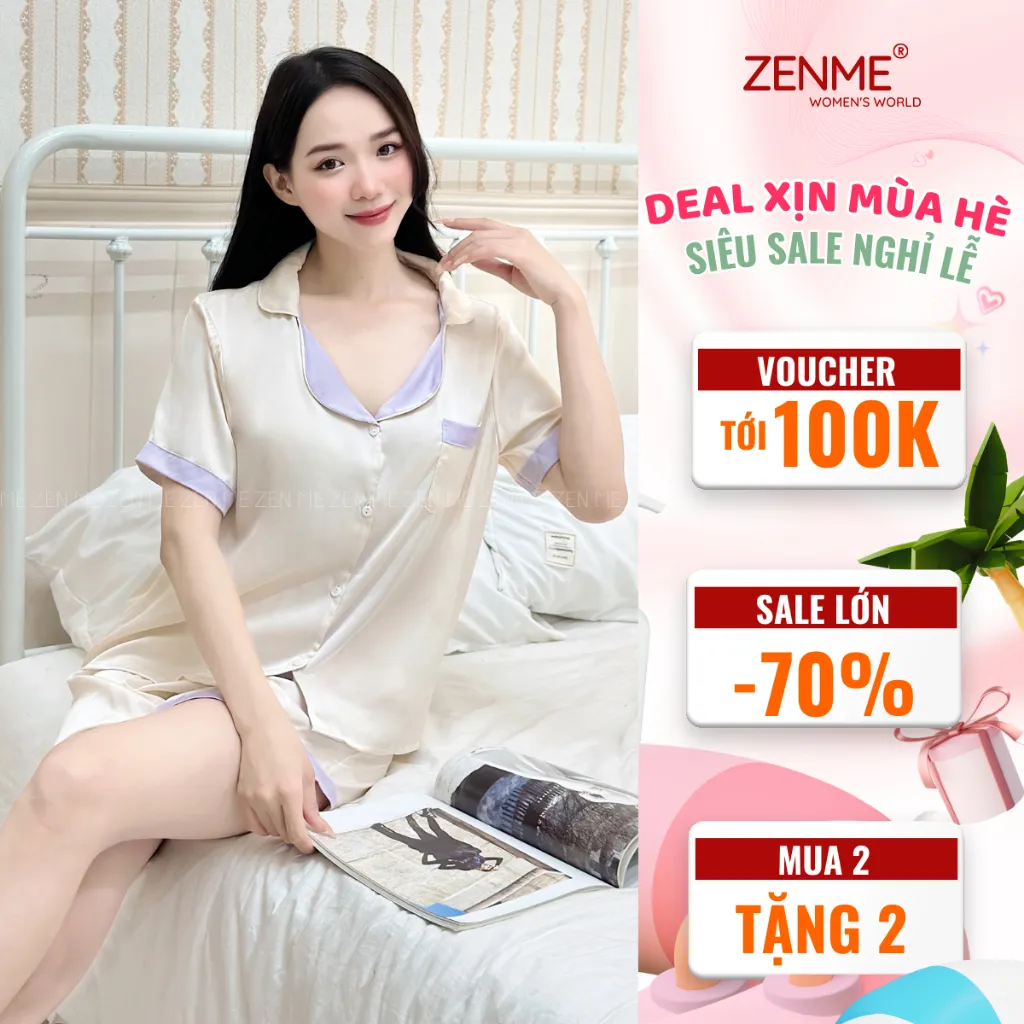 Ảnh Đồ Bộ Mặc Nhà Pyjama Dài Tay Cộc Tay Lụa Latin Mềm Mại Cao Cấp Zen Me PJC0423 2