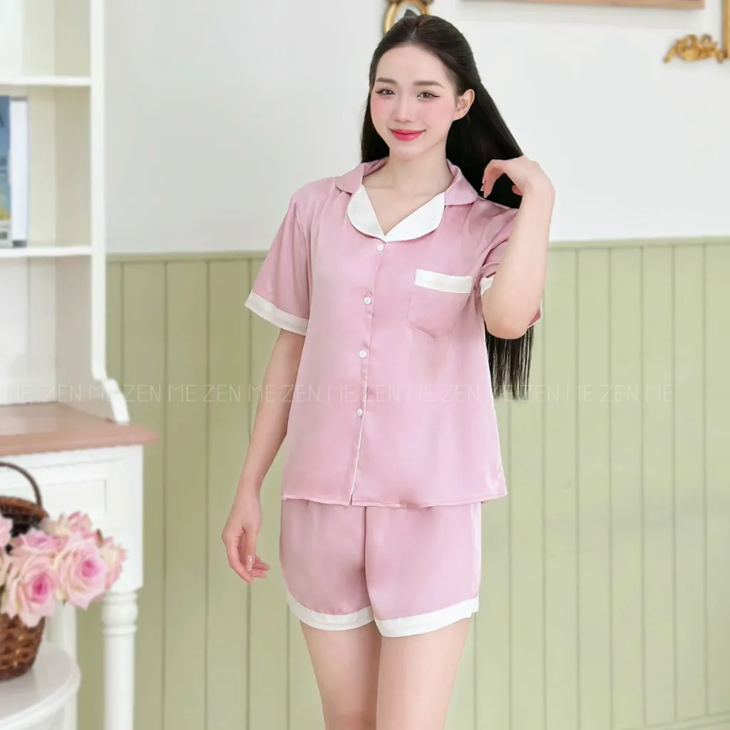 Ảnh Đồ Bộ Mặc Nhà Pyjama Dài Tay Cộc Tay Lụa Latin Mềm Mại Cao Cấp Zen Me PJC0423 3