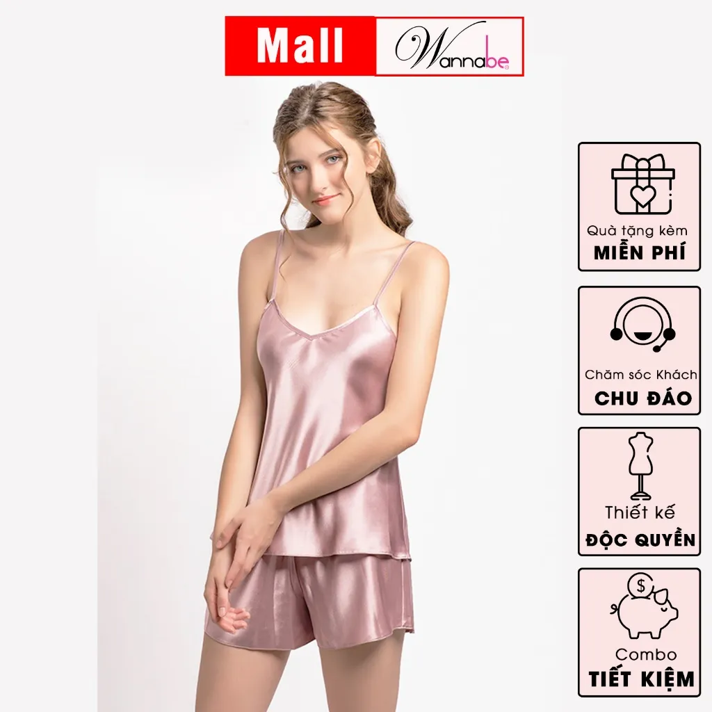 Ảnh Đồ bộ mặc nhà WANNABE đồ đùi nữ quần sọt áo 2 dây basic đơn giản thoải mái chăm sóc giấc ngủ BS612 3