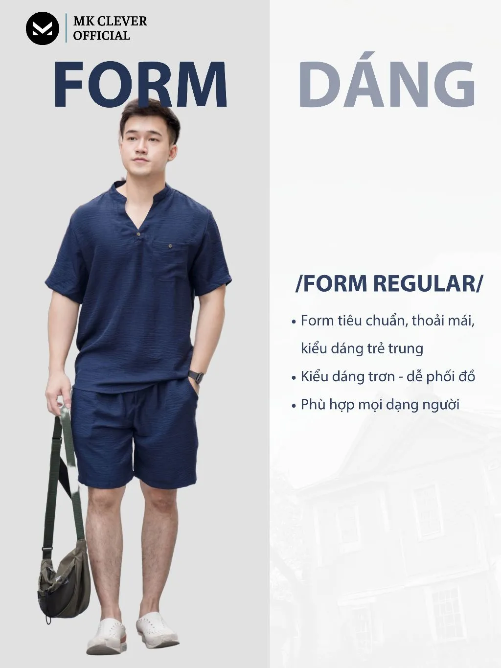 Ảnh Đồ bộ nam cổ V MK CLEVER chất vải đũi mây nhẹ mát, thấm hút tốt, co giãn, thoải mái, đồ bộ nam lên dáng đẹp 3