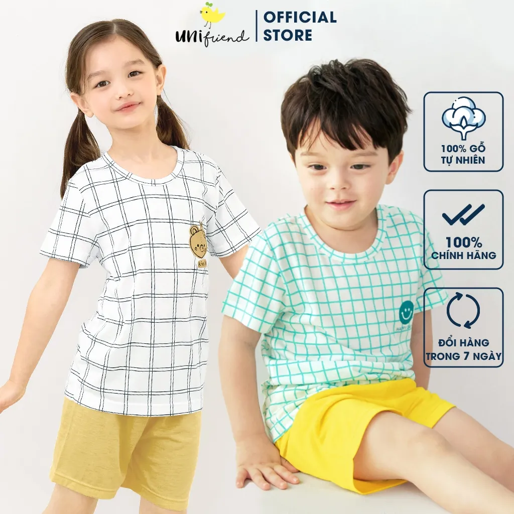 Ảnh Đồ bộ ngắn tay quần áo Cool Feel mịn siêu mỏng mát mặc nhà mùa hè cho bé trai Unifriend Hàn Quốc U2024 1
