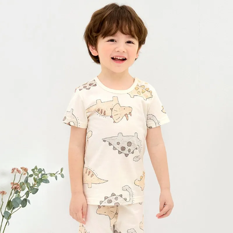 Ảnh Đồ bộ ngắn tay thun cotton dành cho bé trai, bé gái mặc nhà mùa hè Unifriend Hàn Quốc U2022-6. Size đại 5, 6, 8, 10 tuổi 1
