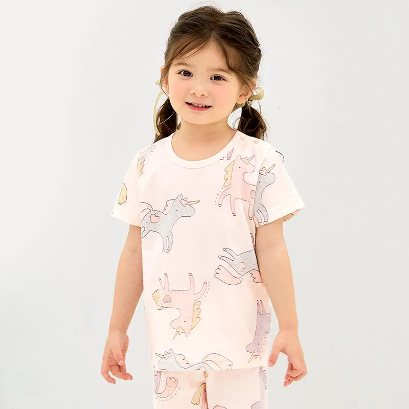 Ảnh Đồ bộ ngắn tay thun cotton dành cho bé trai, bé gái mặc nhà mùa hè Unifriend Hàn Quốc U2022-6. Size đại 5, 6, 8, 10 tuổi 2