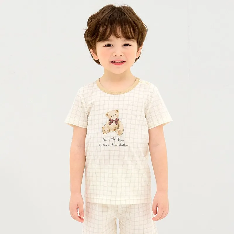Ảnh Đồ bộ ngắn tay thun cotton dành cho bé trai, bé gái mặc nhà mùa hè Unifriend Hàn Quốc U2022-6. Size đại 5, 6, 8, 10 tuổi 4