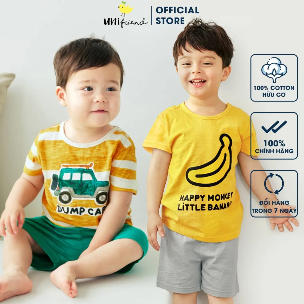 Ảnh Đồ bộ ngắn tay thun cotton mịn bé trai, bé gái mặc nhà mùa hè Unifriend Hàn Quốc U2023-31. Size đại 5, 6, 8, 10 tuổi 1