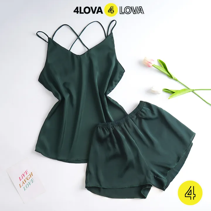 Ảnh Đồ bộ ngủ nữ lụa 2 dây mặc nhà sexy quyến rũ vải satin cao cấp thoáng mát 4Lova 2