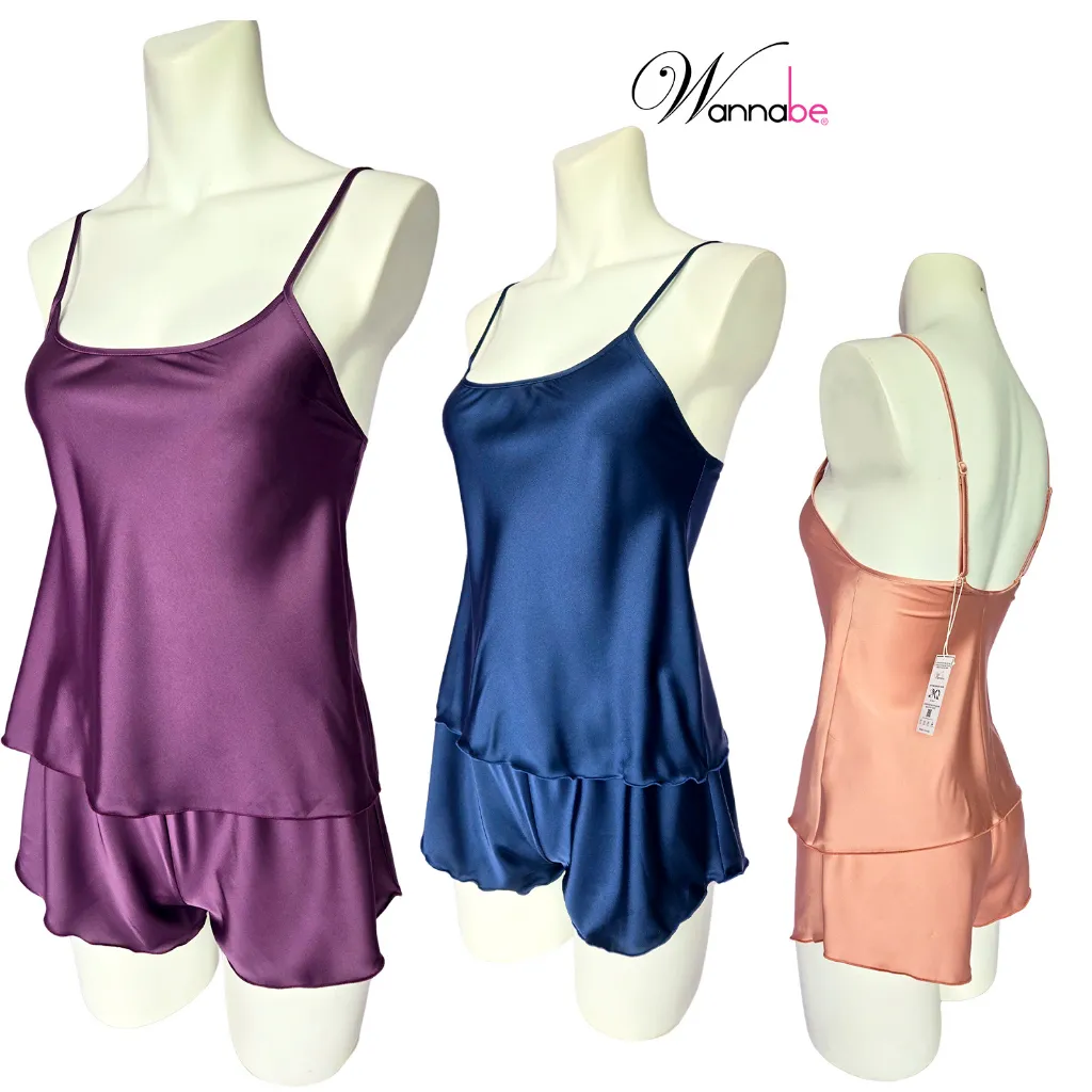 Ảnh Đồ bộ ngủ nữ quần đùi áo 2 dây WANNABE basic tối giản, dịu dàng trên da cho giấc ngủ trọn vẹn BSL08 1