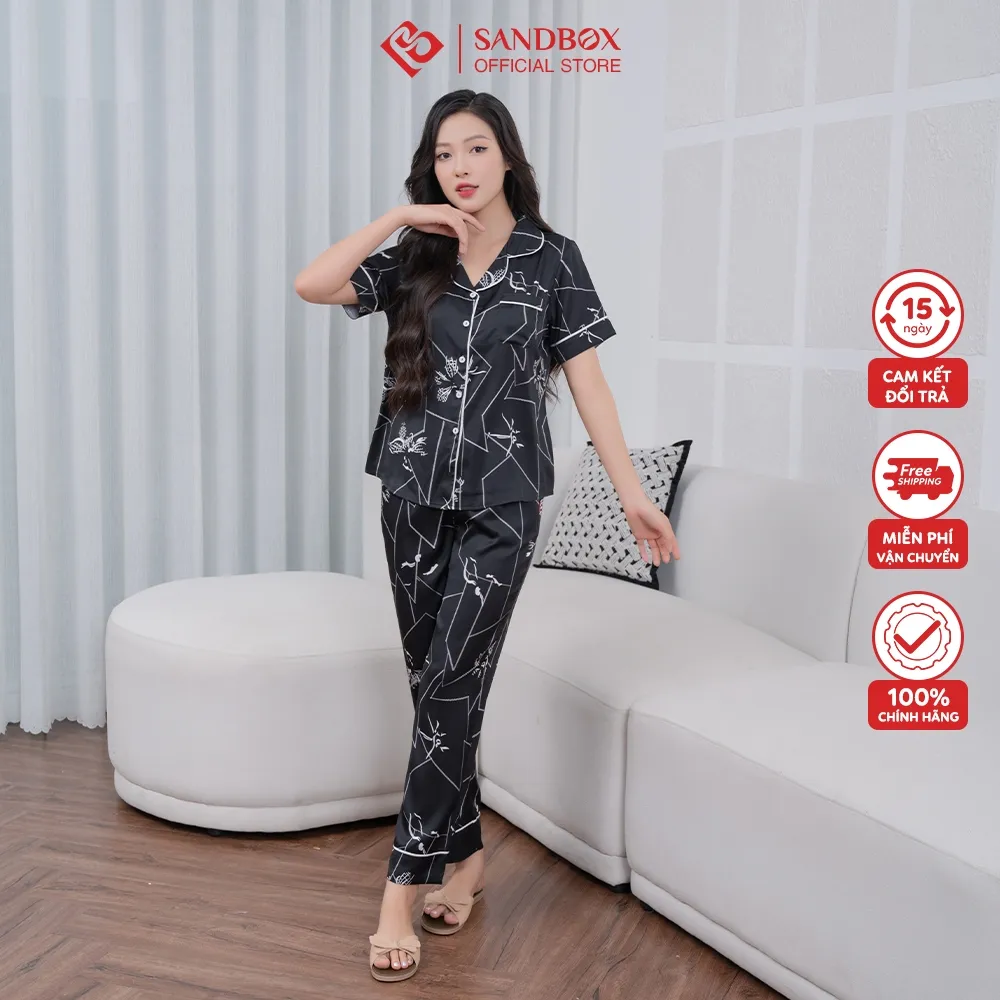 Ảnh Đồ Bộ Nữ, Bộ Pijama SANDBOX Chất Lụa Latin Cao Cấp, Họa Tiết Nhẹ Nhàng, Thanh Lịch (BPC23012) 1